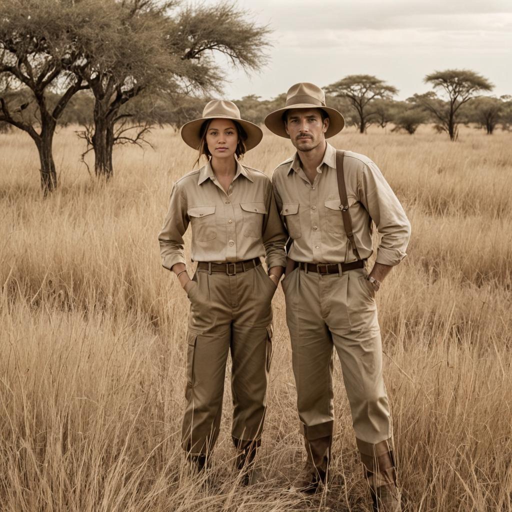 Vintage Safari Couple in Tall Grass