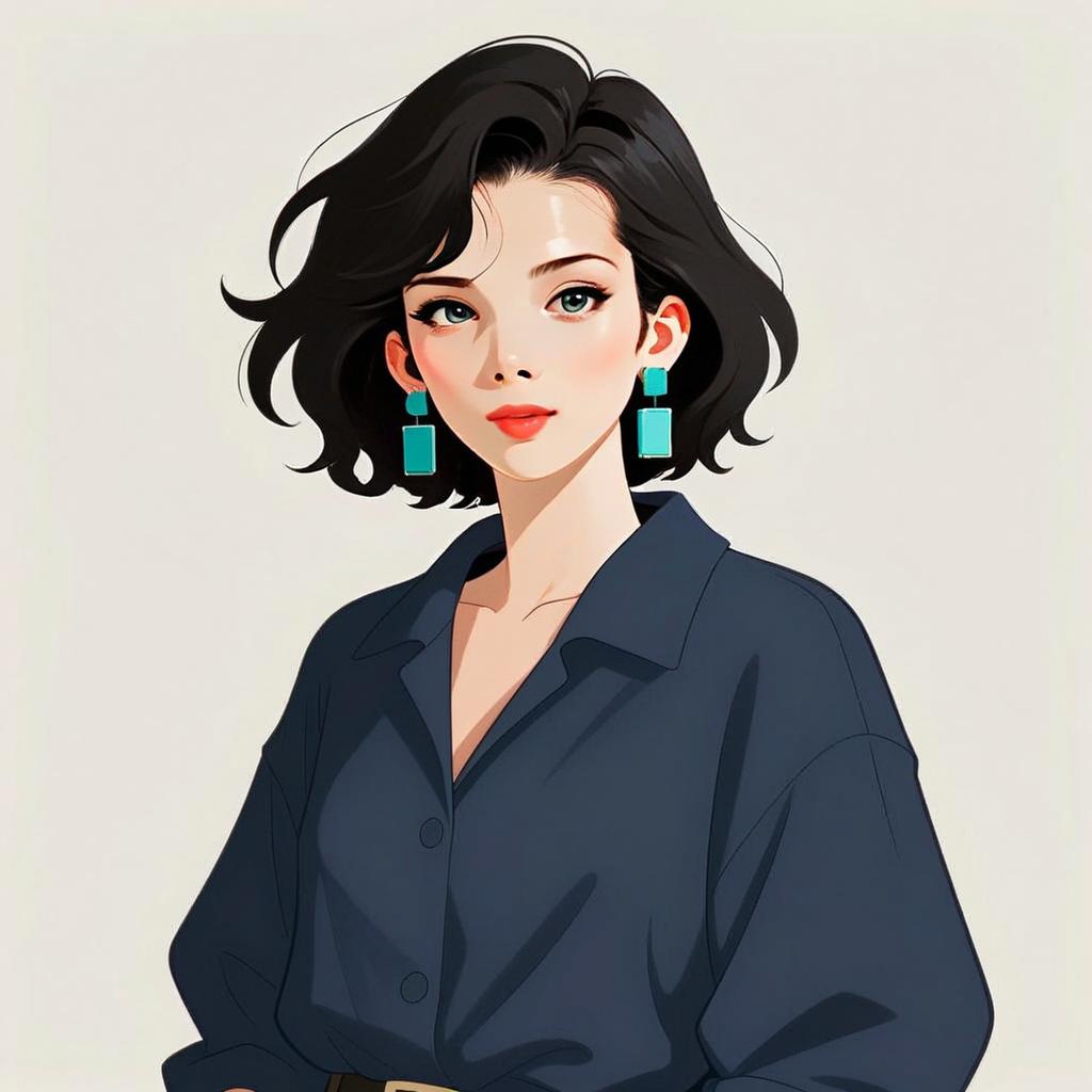 Stylish Young Woman with Turquoise Earrings in Modern Anime Illustration