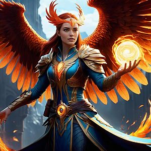 Fantasy Woman with Fiery Wings and Armor