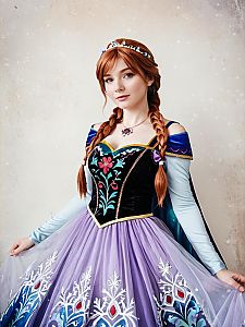 Woman in Fantasy Cosplay Costume with Floral Embroidery