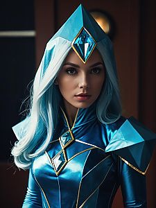 Woman Cosplay Wearing Blue Diamond Costume Realistic Photo