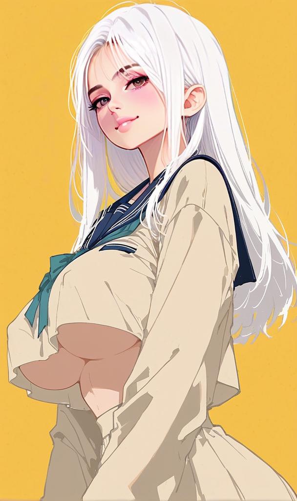 Anime Style Portrait of Confident Young Woman in Sailor School Uniform