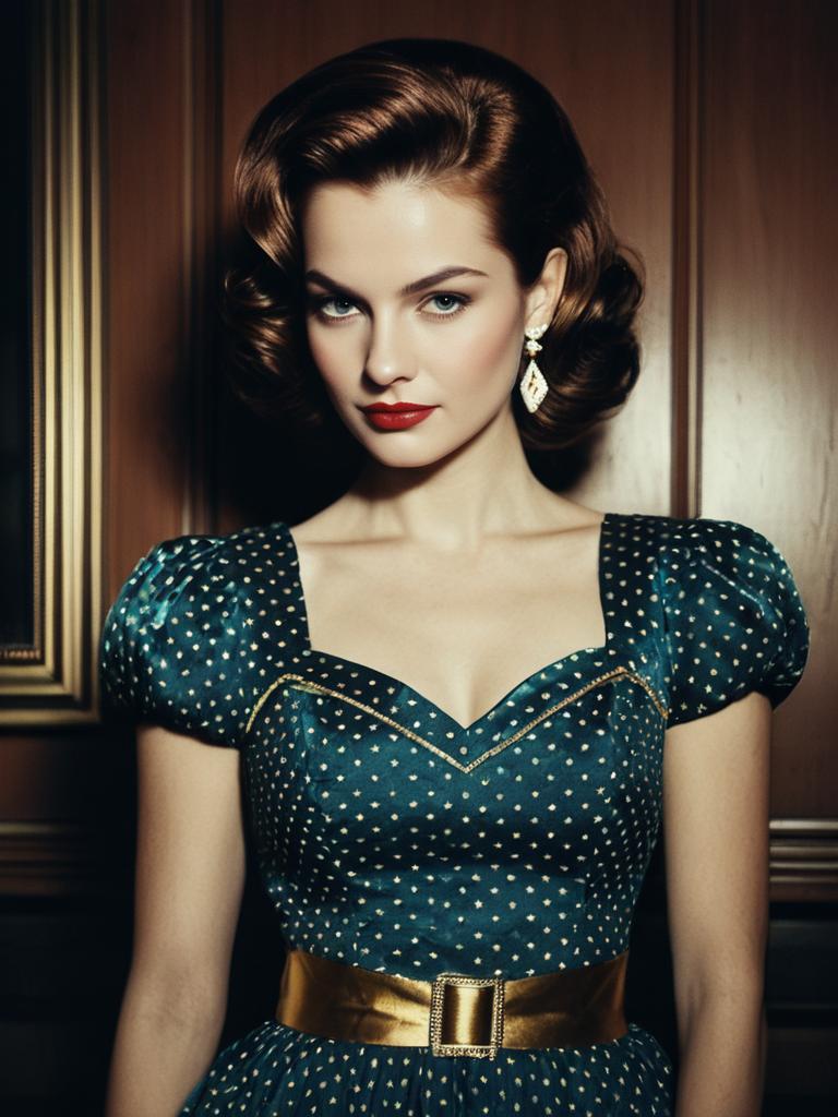 Retro 1950s Woman in Elegant Party Dress Editorial Portrait