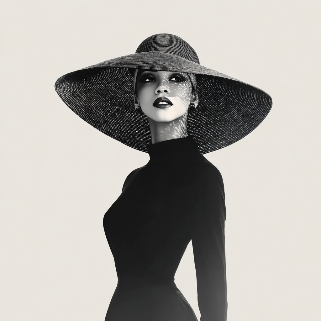 Black and White Fashion Portrait of Woman in Hat Black and White Fashion Portrait of Woman in Hat