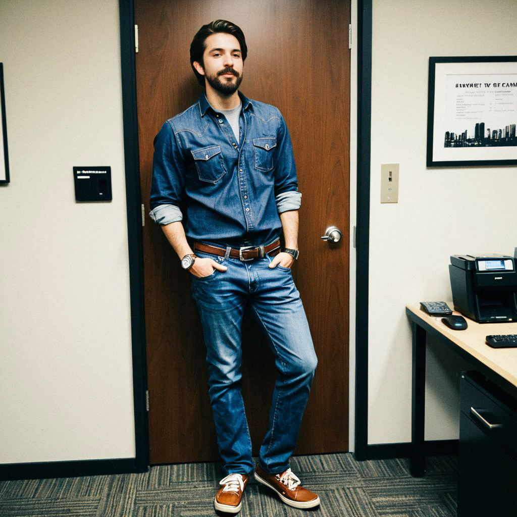 Confident Man in Casual Office Attire Confident Man in Casual Office Attire