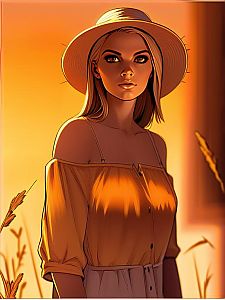 Woman in Yellow Top at Sunset