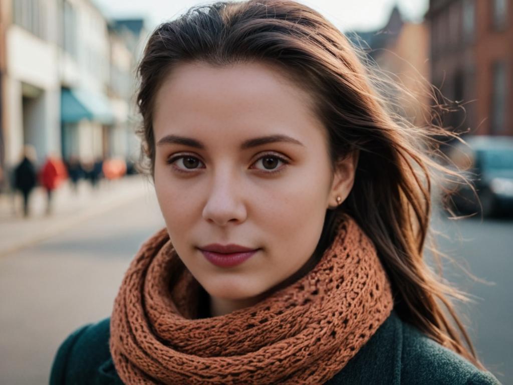 Contemplative Young Woman in Terracotta Scarf