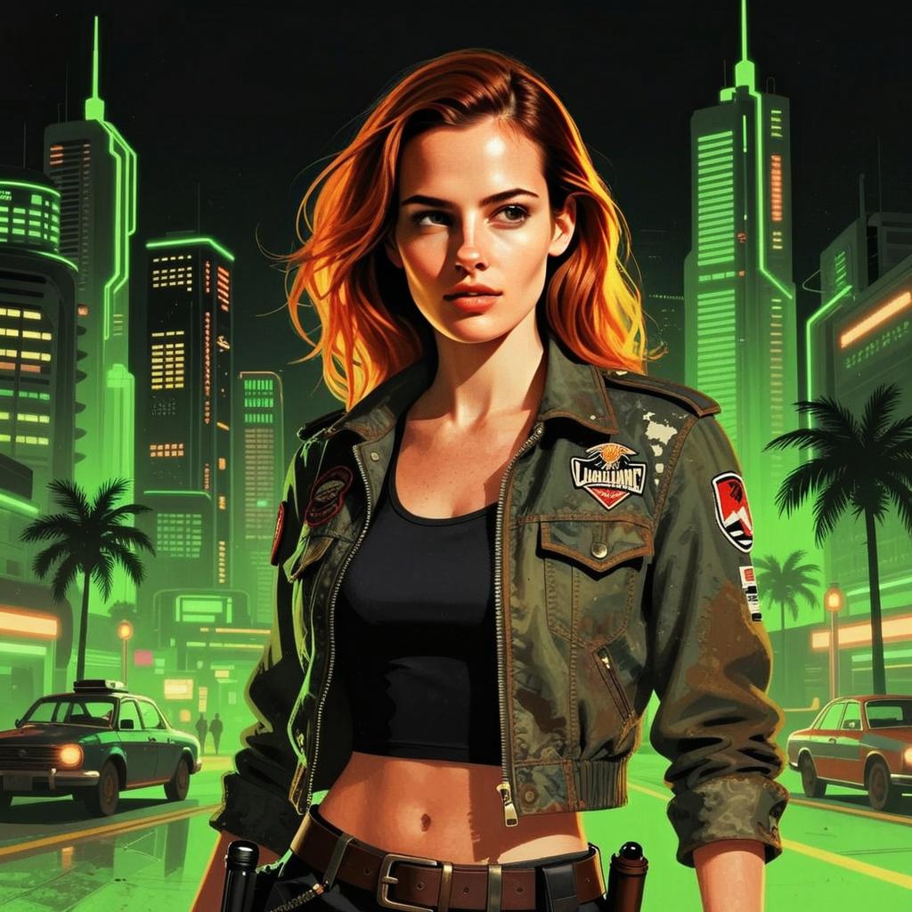 Cyberpunk Woman in Neon Futuristic City Digital Art