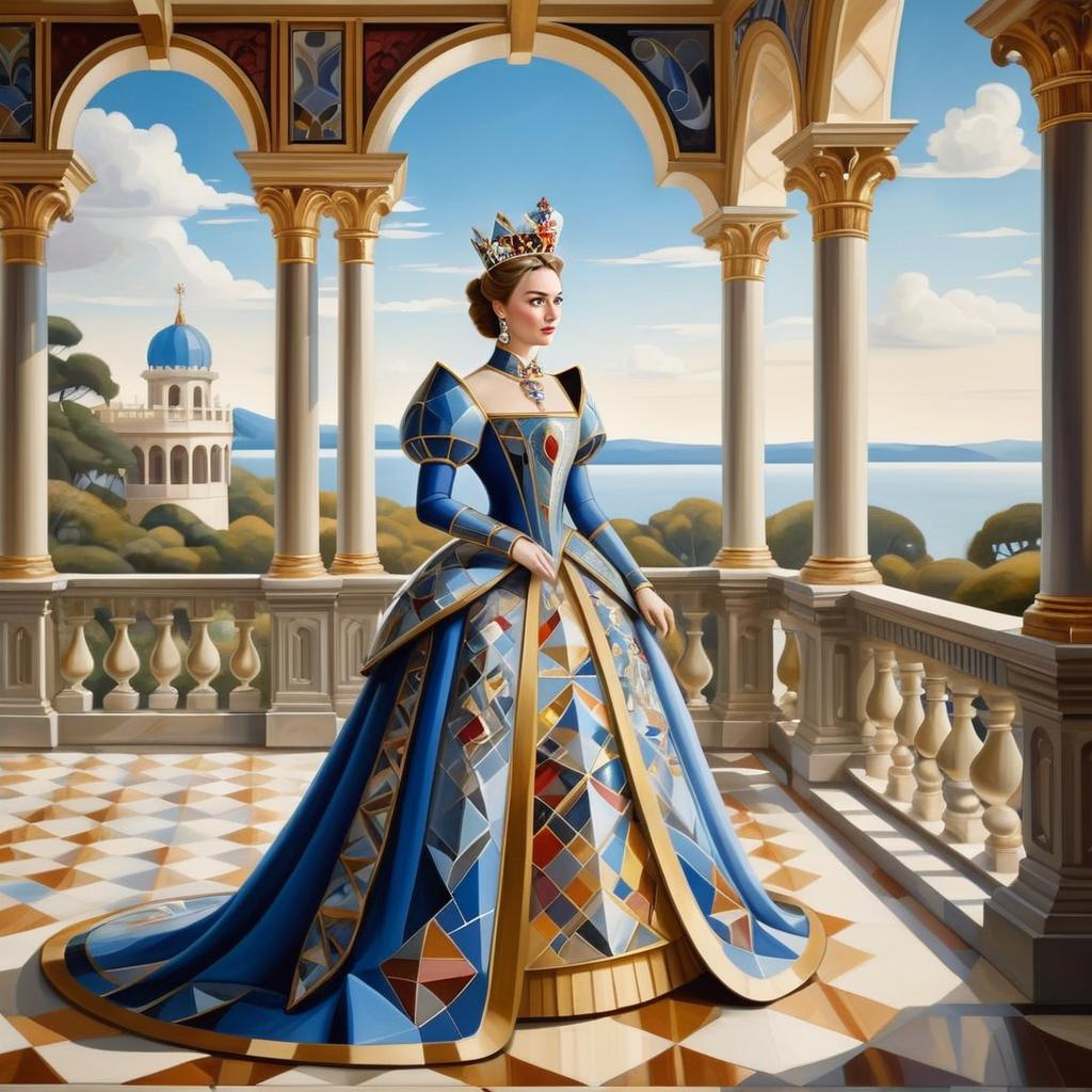 Regal Woman on Balcony Overlooking Landscape Regal Woman on Balcony Overlooking Landscape