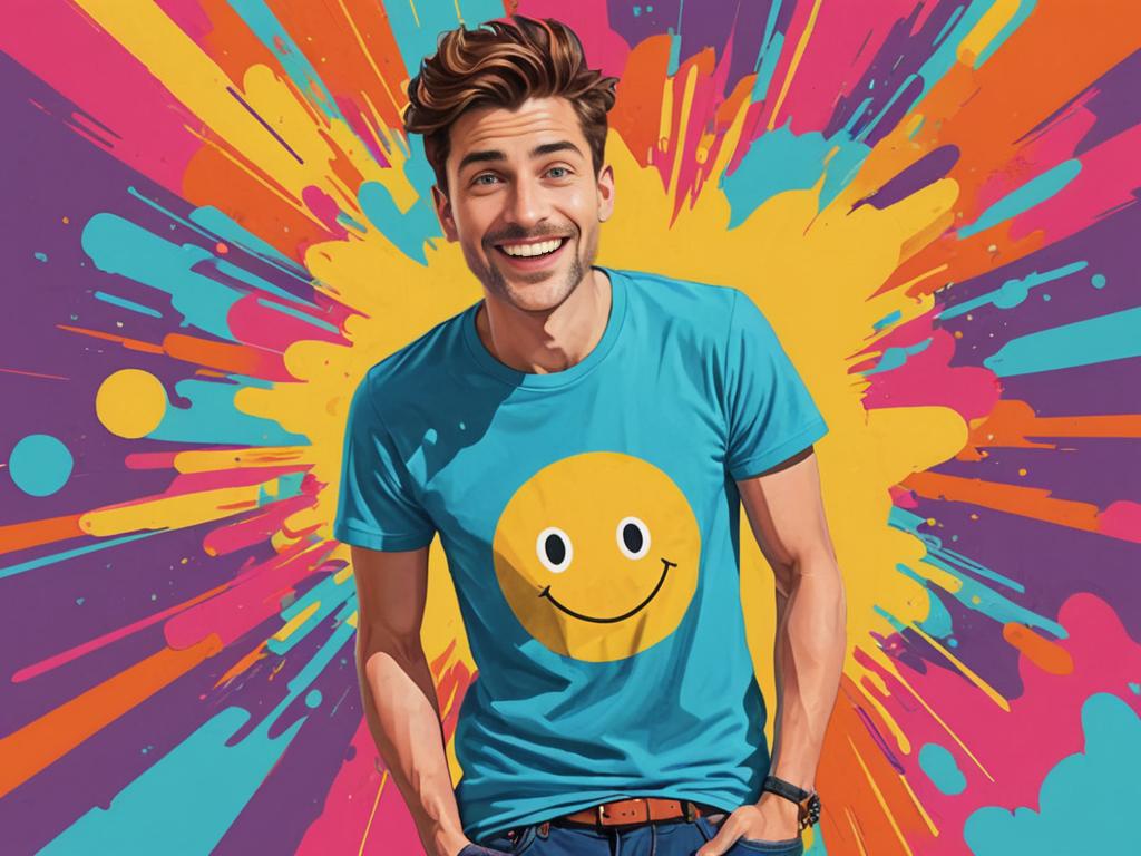 Optimistic Man in Blue T-Shirt with Happy Face