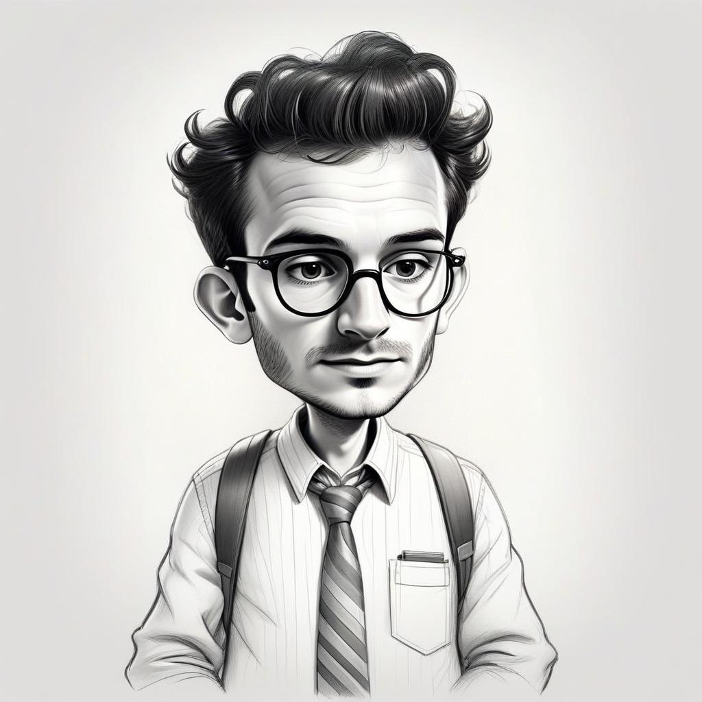 Black and White Caricature of a Young Man with Glasses Black and White Caricature of a Young Man with Glasses