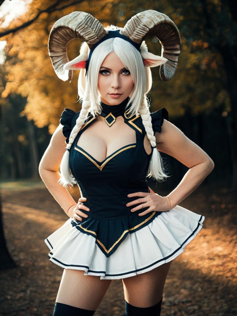 Sexy Woman Cosplay Ram Character Costume Realistic Photo