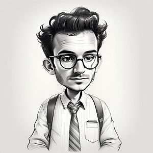 Black and White Caricature of a Young Man with Glasses