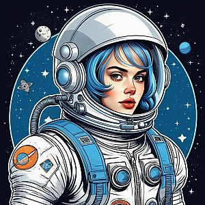 Woman Astronaut with Blue Hair in Space Suit