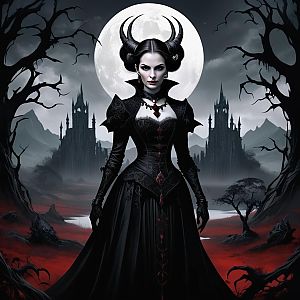 Gothic Woman in Eerie Landscape