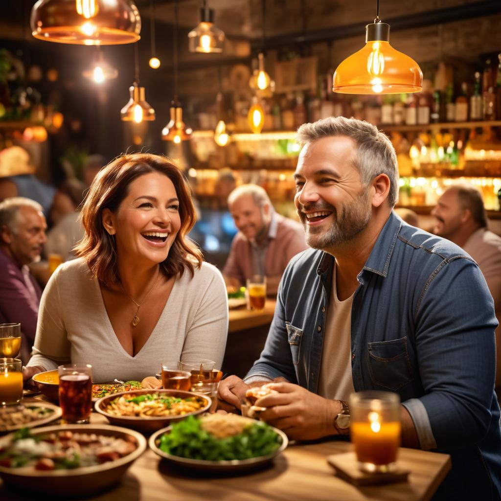 Joyful Couple Enjoying Dinner in Cozy Restaurant