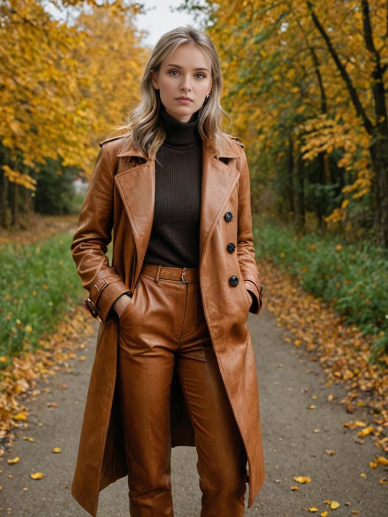 Confident Woman in Autumn Forest