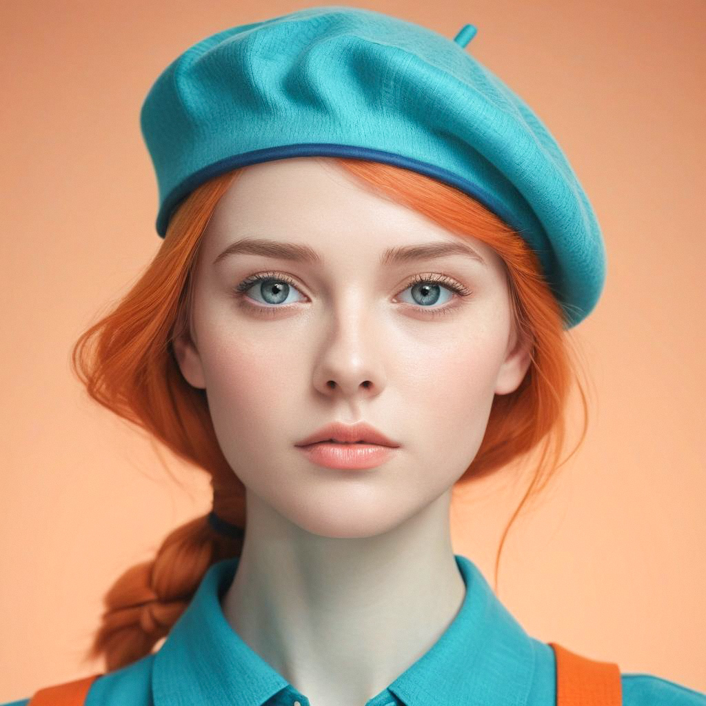 Portrait of a Young Woman with Red Hair and Turquoise Beret Portrait of a Young Woman with Red Hair and Turquoise Beret