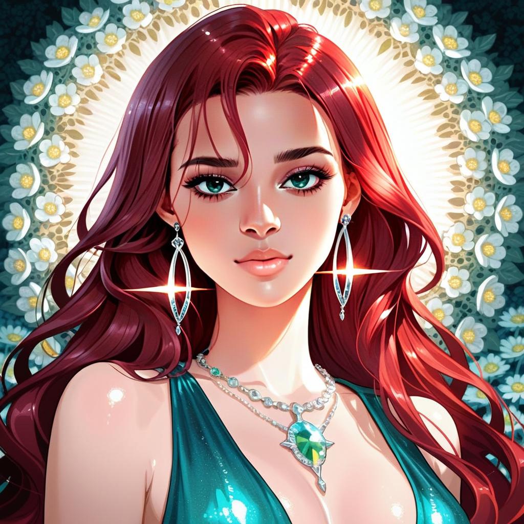 Ethereal Woman with Red Hair and Teal Eyes