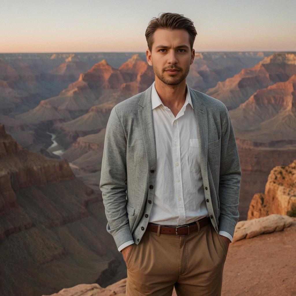 Stylish Man at Grand Canyon Sunset