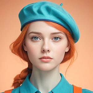 Portrait of a Young Woman with Red Hair and Turquoise Beret