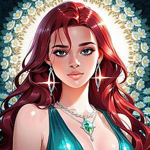 Ethereal Woman with Red Hair and Teal Eyes