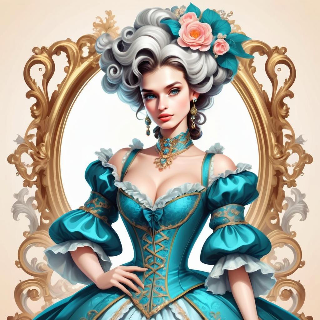 Elegant 18th-Century Woman in Turquoise Gown Elegant 18th-Century Woman in Turquoise Gown