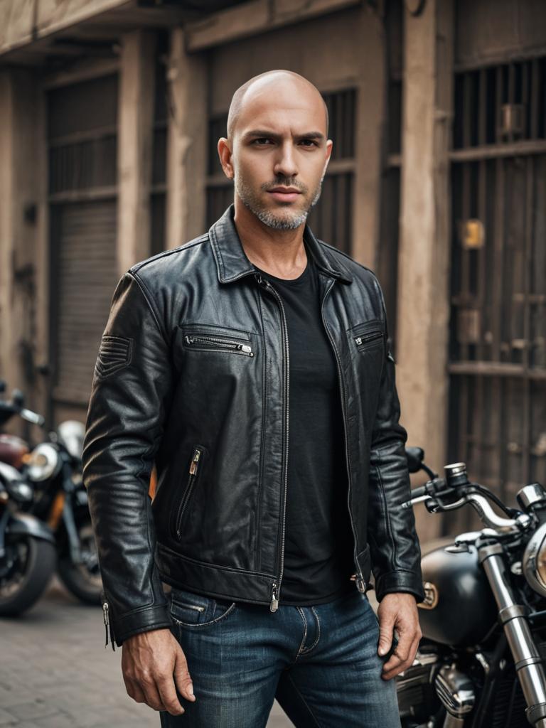 Man in Black Leather Jacket Beside Motorcycles