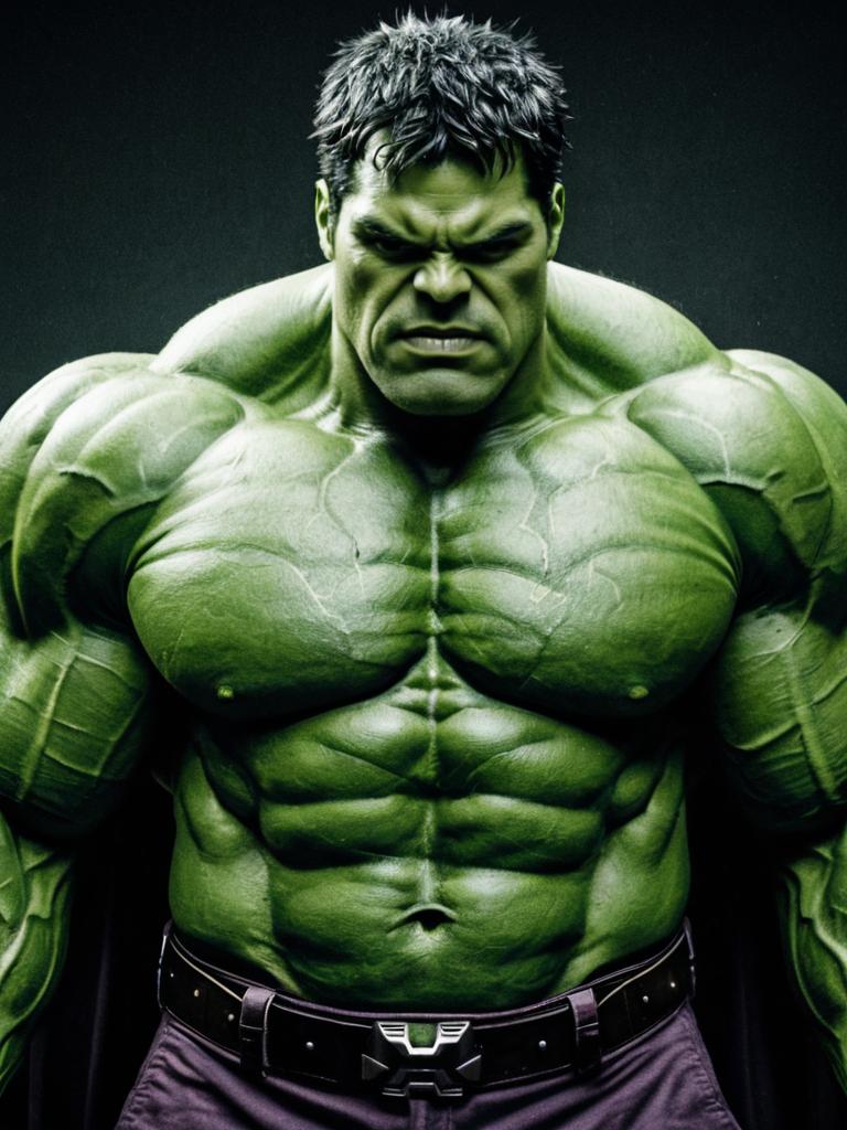 Photorealistic Portrait of Man in Hulk Costume Waist Up