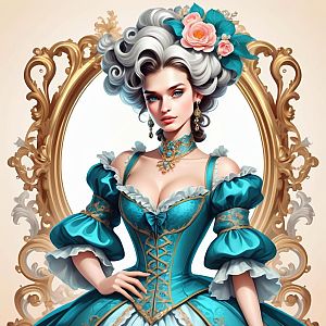 Elegant 18th-Century Woman in Turquoise Gown