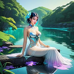 Futuristic Woman in Elegant Dress by Lakeside Digital Art