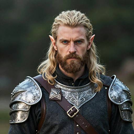 Fantasy Warrior Man in Detailed Medieval Armor with Long Blonde Hair