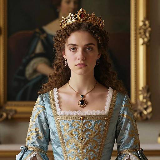 Regal Woman in Renaissance Style Gown and Crown
