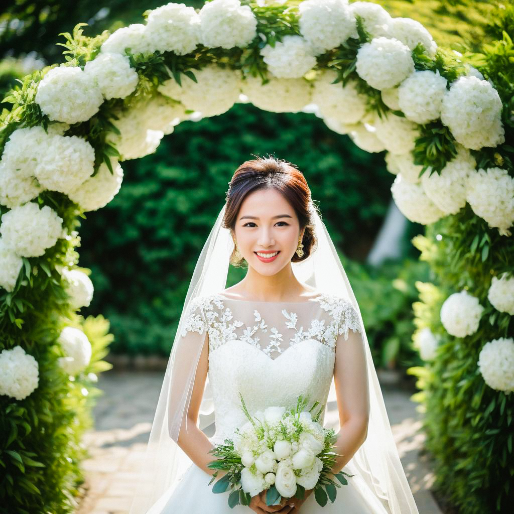 Radiant Bride Under Floral Arch