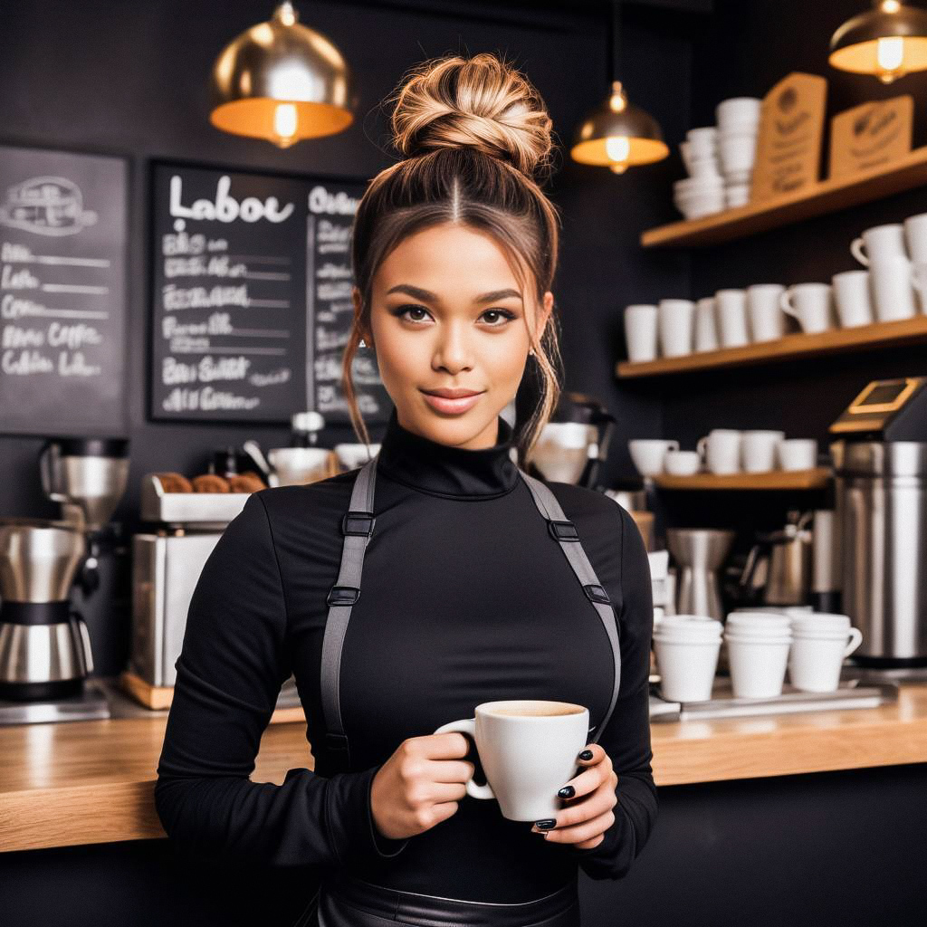 Confident Woman in Modern Coffee Shop Confident Woman in Modern Coffee Shop