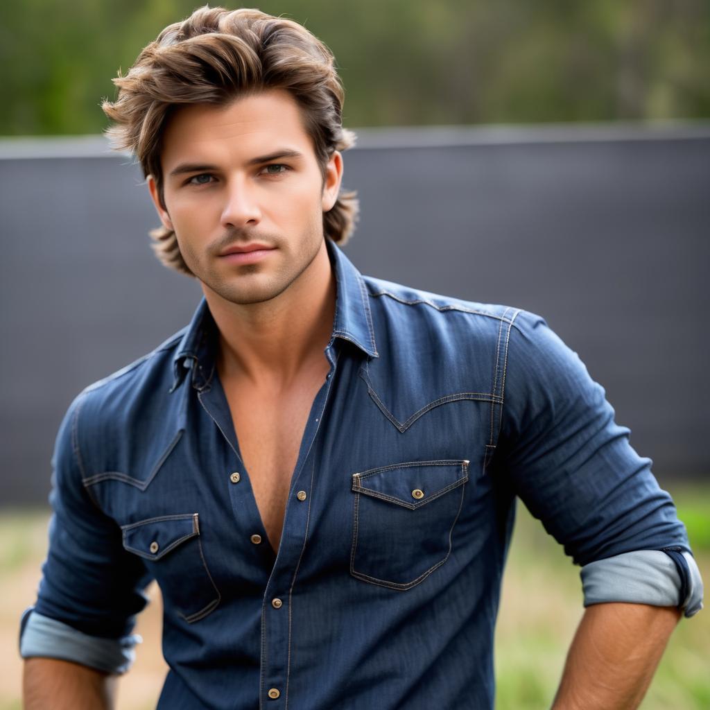 Handsome young man in denim shirt