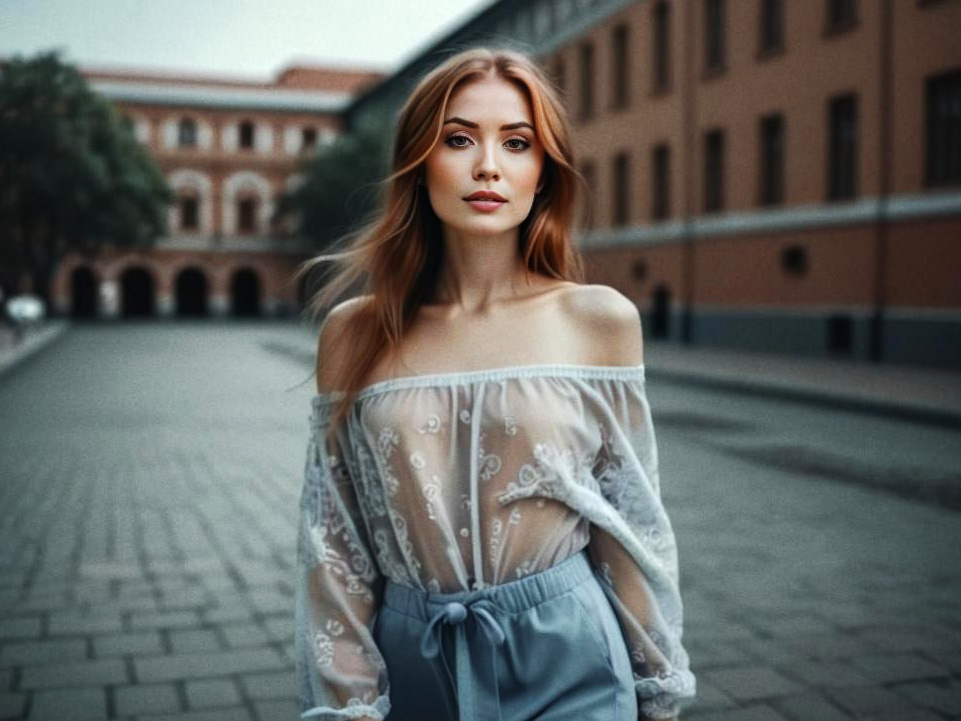 Confident Young Woman in Off-Shoulder Blouse