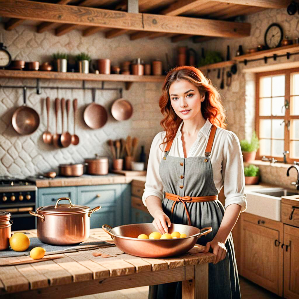 Woman Preparing Lemons in Rustic Kitchen