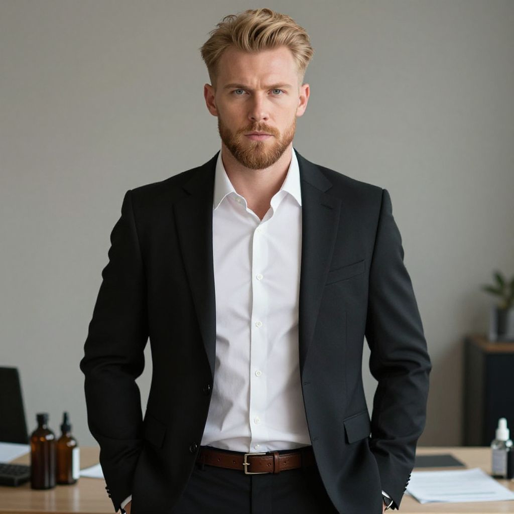 Professional Man in Black Suit Standing in Office