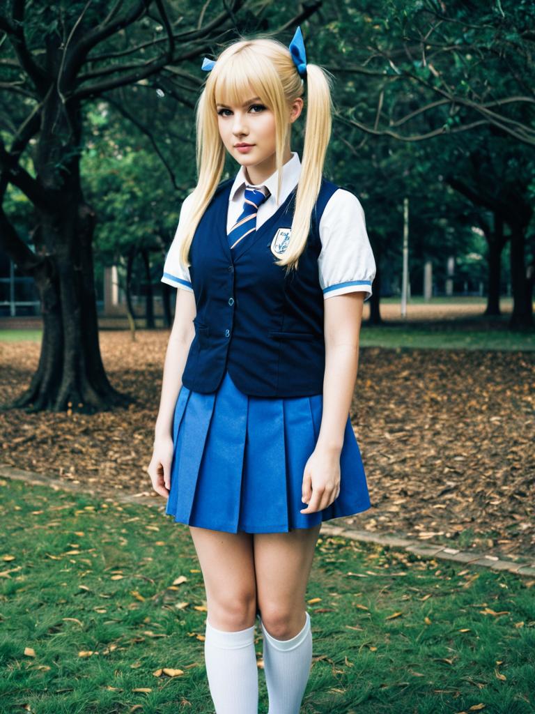 Alice Cartelet Cosplay in Blue School Uniform Outdoors