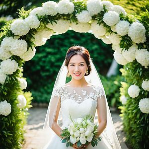 Radiant Bride Under Floral Arch