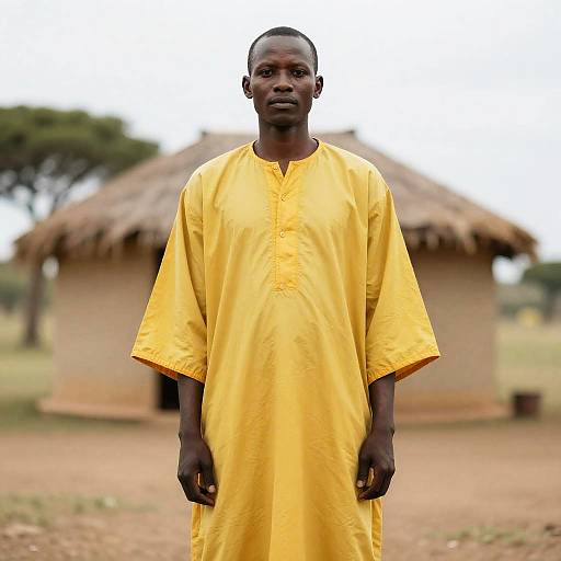 South African Man in Yellow Traditional Costume Standing Outdoors
