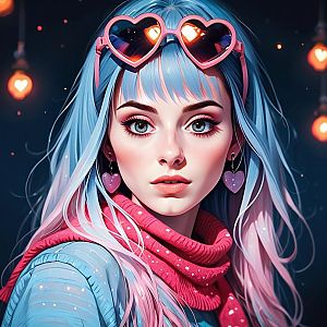 Digital Portrait of a Young Woman with Blue Hair
