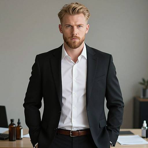 Professional Man in Black Suit Standing in Office
