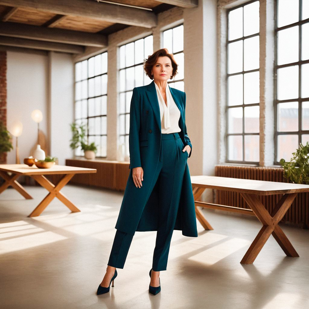 Confident Woman in Stylish Teal Suit