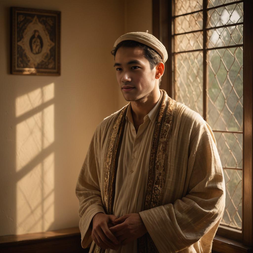 Thoughtful Man in Traditional Judaic Attire by Window