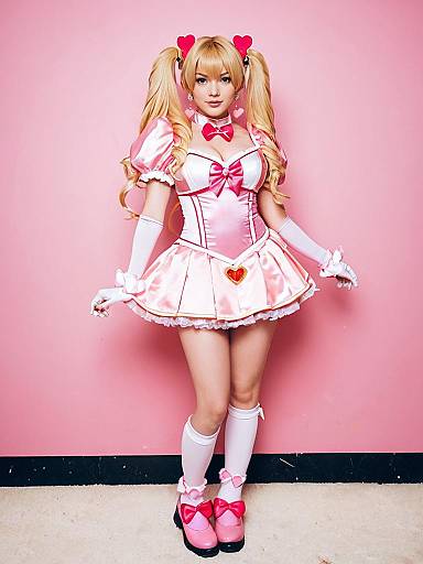 Cure Peach Magical Girl Cosplay in Pink Satin Dress