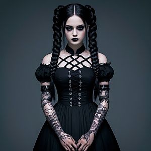 Gothic Woman in Black Dress