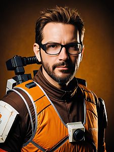 Realistic Gordon Freeman Cosplay Man in Half-Life HEV Suit