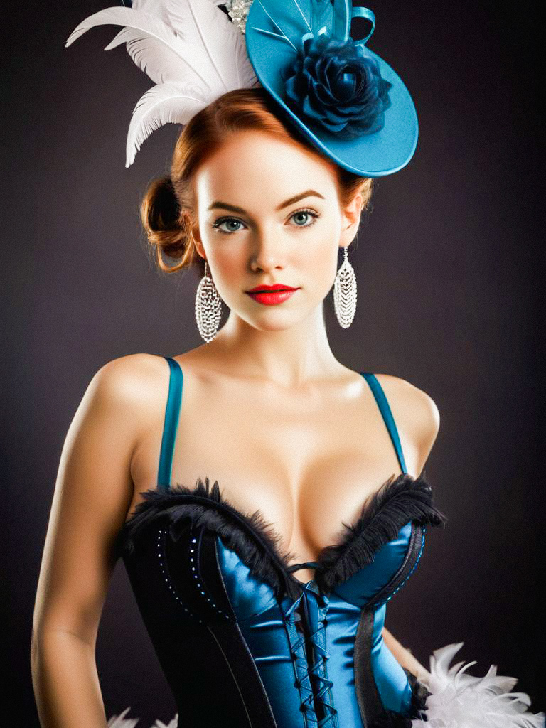 Elegant Vintage-Inspired Burlesque Costume with Blue Corset